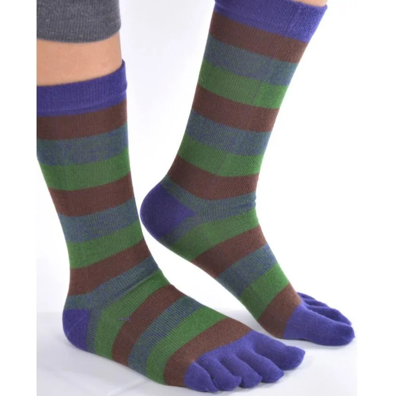 Chaussettes 5 Doigts Rayures Brun Vert 4 Chaussettes 5 Doigts Rayures Brun Vert – Image 2