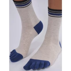 Chaussettes Beige 5 Doigts Bleus