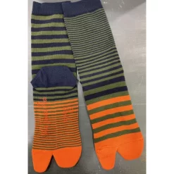 Chaussettes Japonaise Rayures Kaki Bleus Orange Berthe Aux Grands Pieds -Meilleur Lingerie Magasin chaussettes japonaise rayures kaki bleus orange berthe aux grands pieds 1