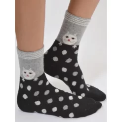 Chaussettes Laine Angora Pois Et Chat -Meilleur Lingerie Magasin chaussettes laine angora pois et chat 5