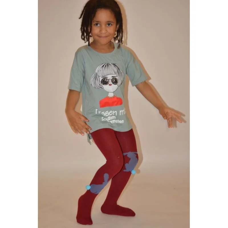 Collant Enfant Coton Petit Lapin Bordeaux 4 Collant Enfant Coton Petit Lapin Bordeaux – Image 2