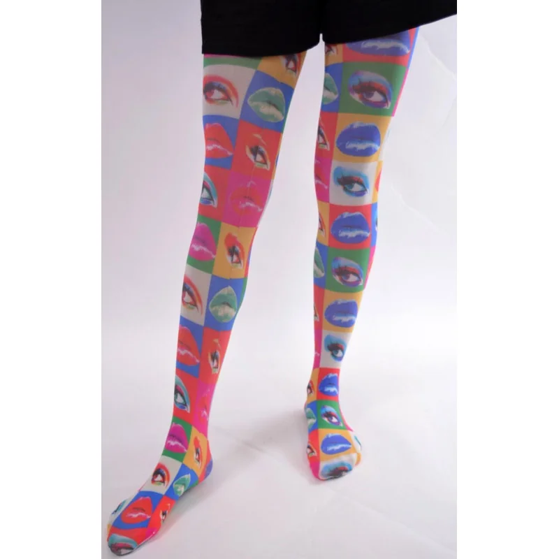 Collant Ludique Imprimé Délire Yeux Et Bouches Wahrol 3 Collant Ludique Imprimé Délire Yeux Et Bouches Wahrol