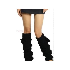 Guêtres Lourde Laine Torsadée à Pompom Noires -Meilleur Lingerie Magasin guetres lourde laine torsadee a pompom noires 2