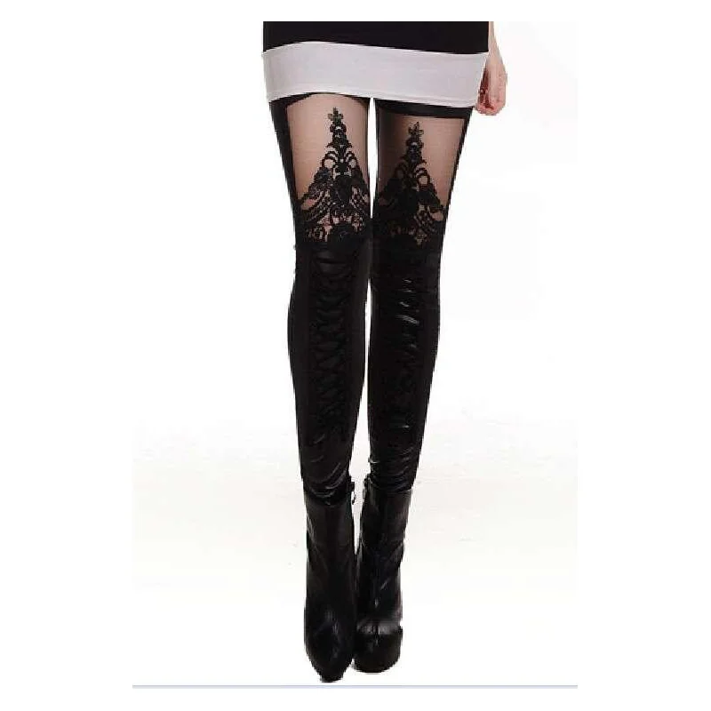 Legging Simili Cuir Et Dentelle Laçage 3 Legging Simili Cuir Et Dentelle Laçage