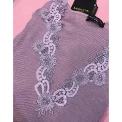 Moretta Manches Longues Col V Dentelle Laine Et Soie -Meilleur Lingerie Magasin moretta manches longues col v dentelle laine et soie 2