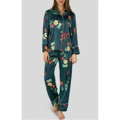 Pyjama HN Satin Imprimé Fleurs Verdies -Meilleur Lingerie Magasin pyjama hn satin imprime fleurs verdies 1 2