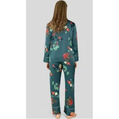 Pyjama HN Satin Imprimé Fleurs Verdies -Meilleur Lingerie Magasin pyjama hn satin imprime fleurs verdies 1 3