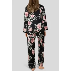 Pyjama HN Satin Noir à Fleurs -Meilleur Lingerie Magasin pyjama hn satin noir a fleurs 2