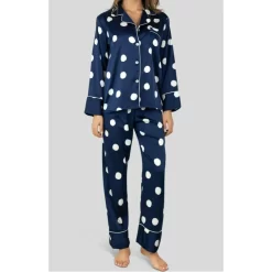 Pyjama Marine Flocons Satiné HN -Meilleur Lingerie Magasin pyjama marine flocons satine hn 2