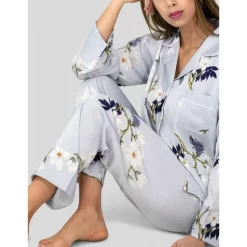 Pyjama Soyeux Gris Fleuri HN