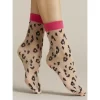 Fiore Socquette Fine Léopard Revers Fushia