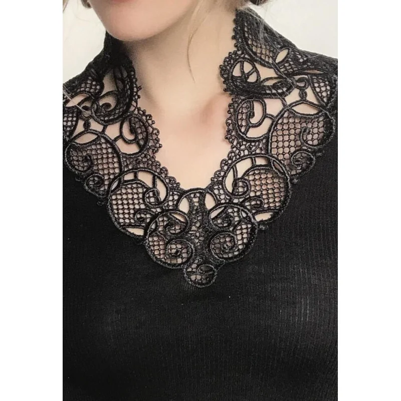 Top Col Laine Et Soie Col V Dentelle Crochet 4 Top Col Laine Et Soie Col V Dentelle Crochet – Image 2